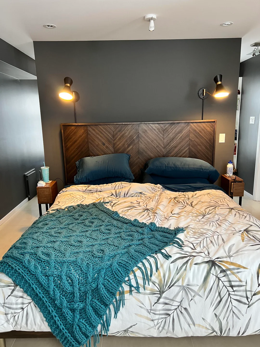 bedroom wall sconces king bed
