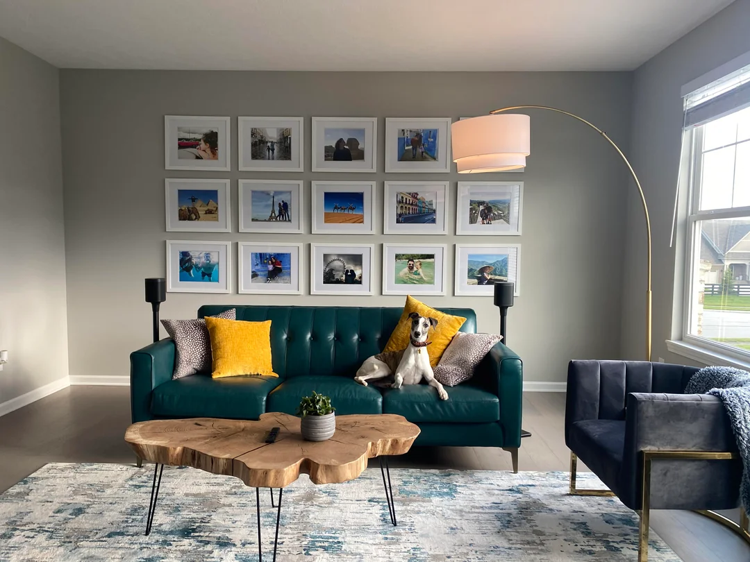 leather couch with fabric chairs