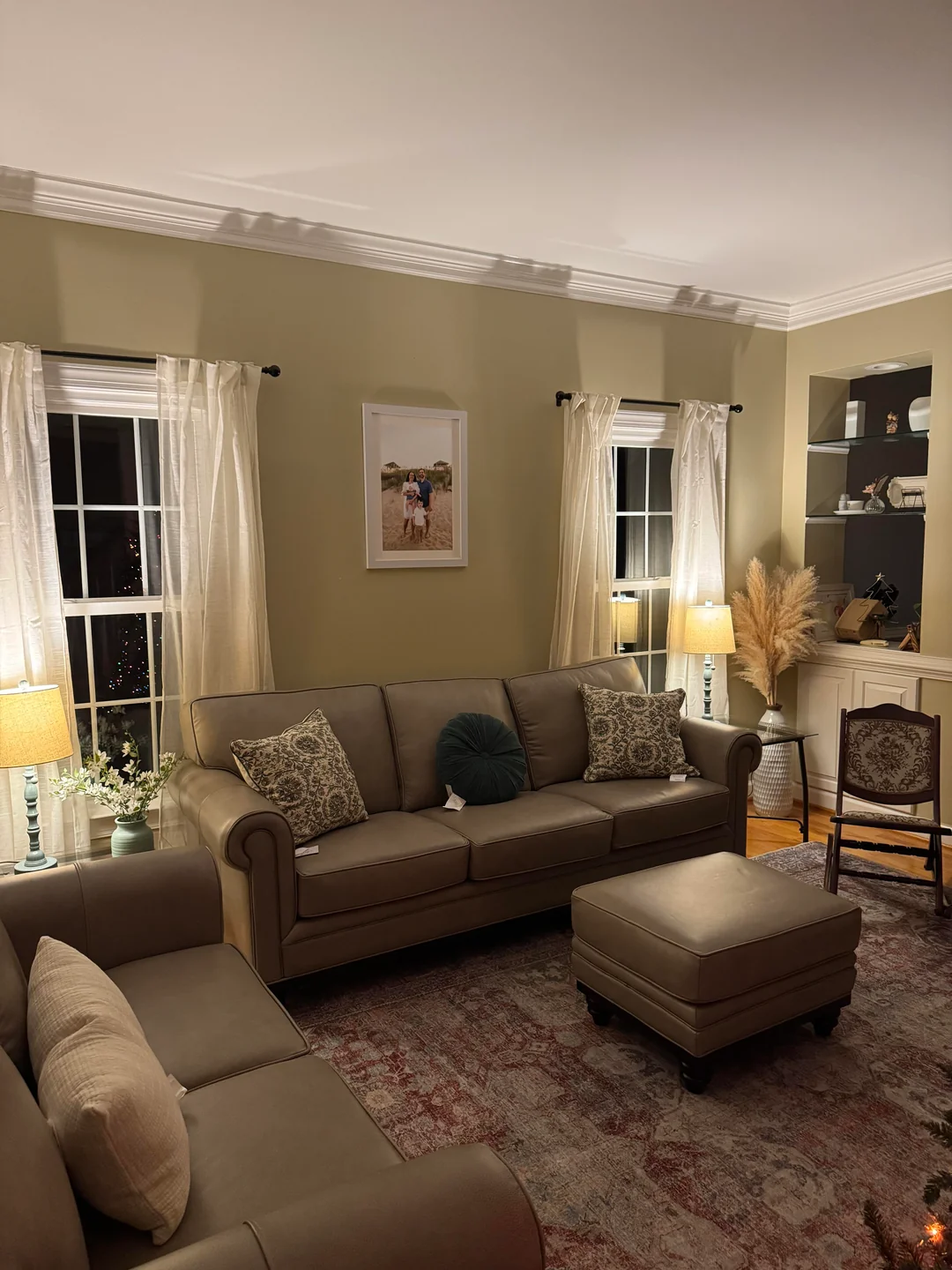 leather sofa with pillows