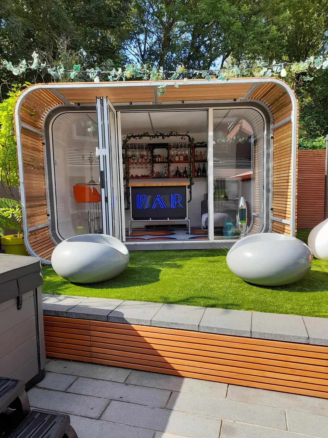 outdoor bar with seating area