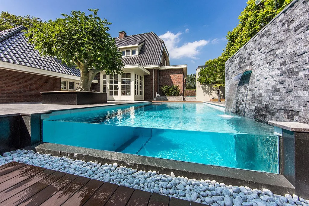 glass wall swimming pool home
