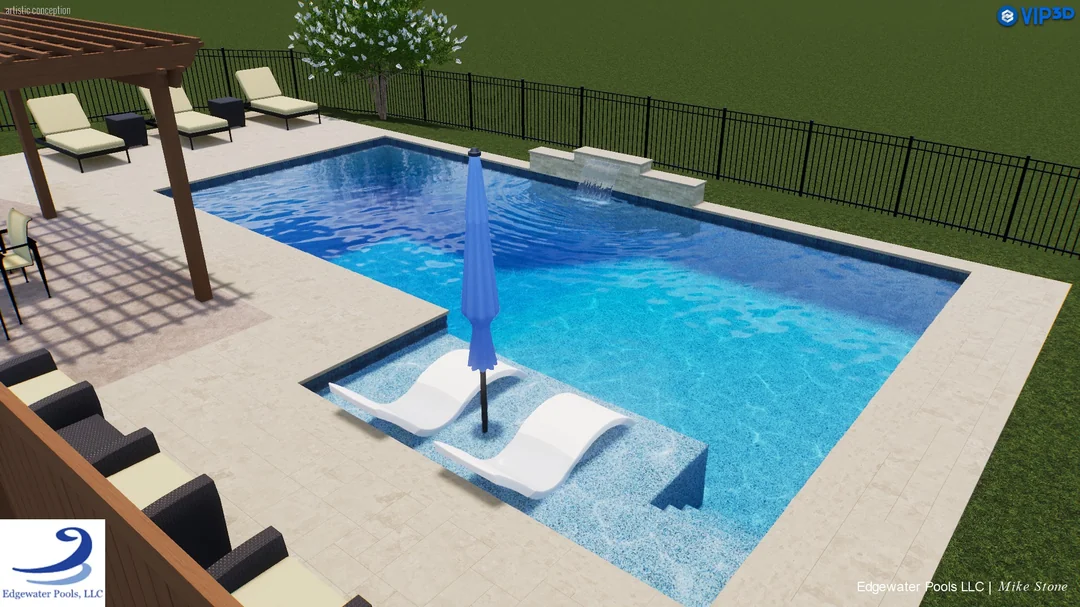 pool with tanning ledge seating
