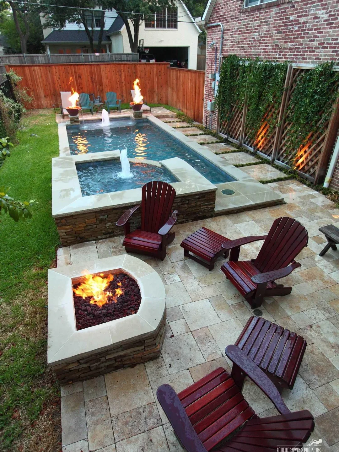 pool with fire pit backyard
