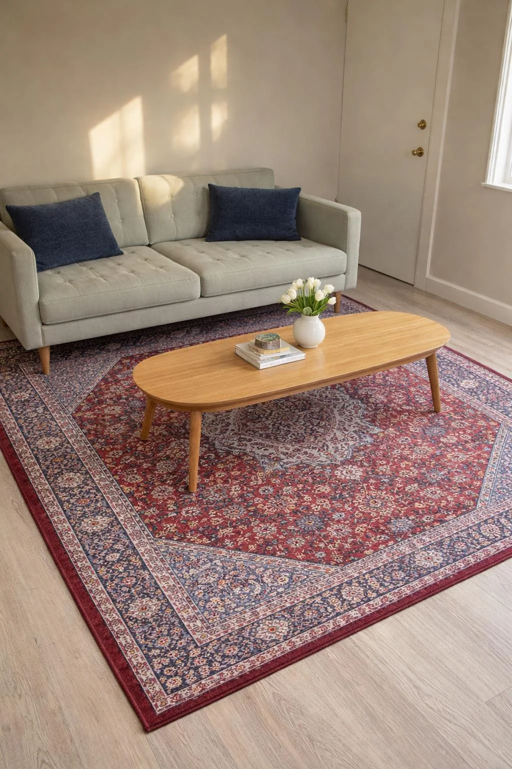 warm neutral sofa living room
