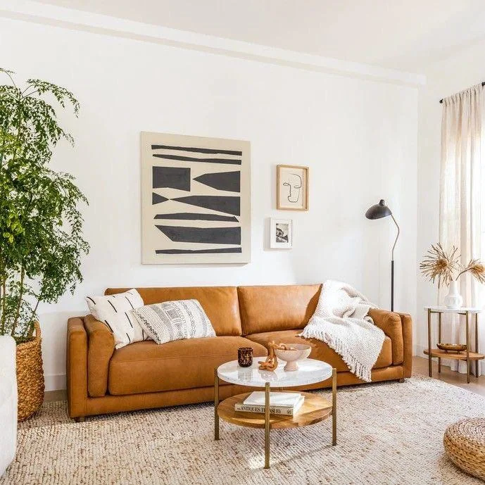 tan leather sofa living room