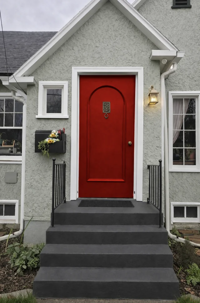 bold color front door curb appeal before after
