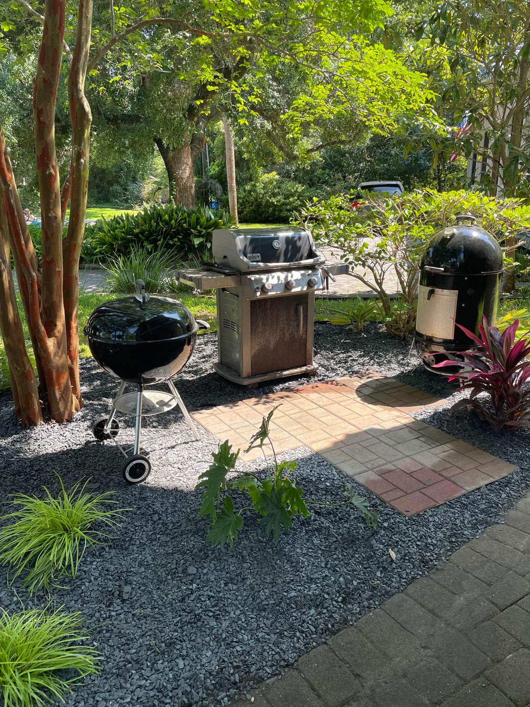 stone patio bbq area backyard real
