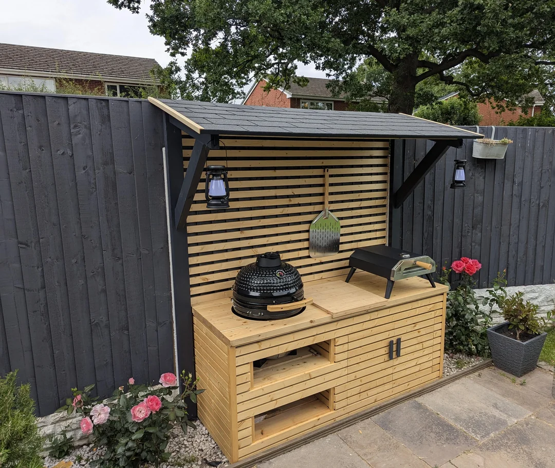 wood garden bbq area setup
