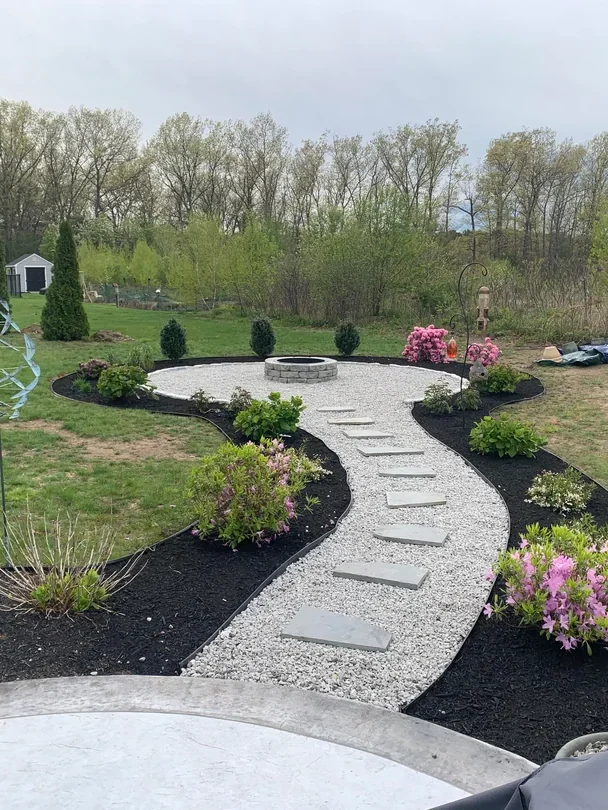 gravel path barbecue area backyard
