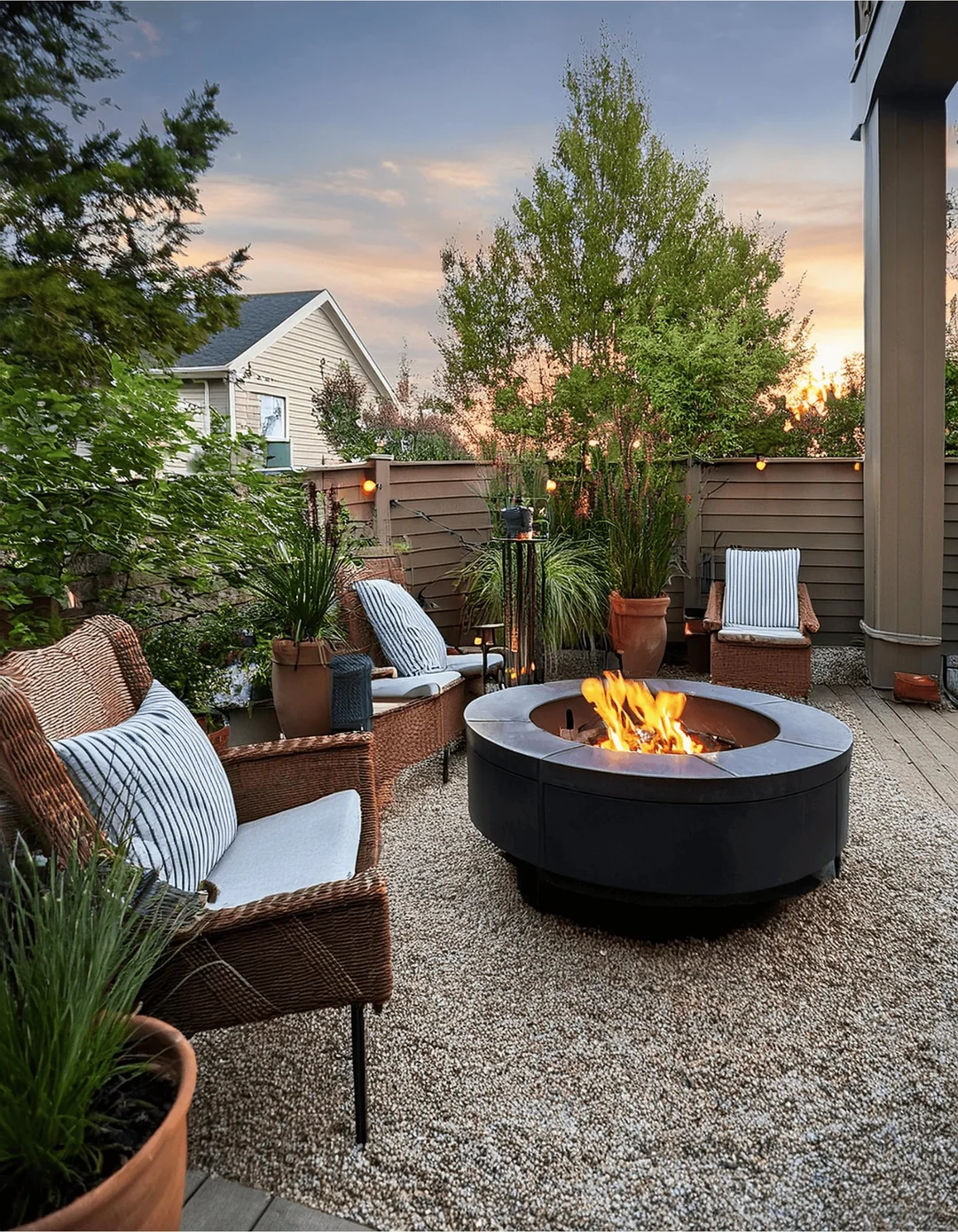 garden bbq with fire pit seating
