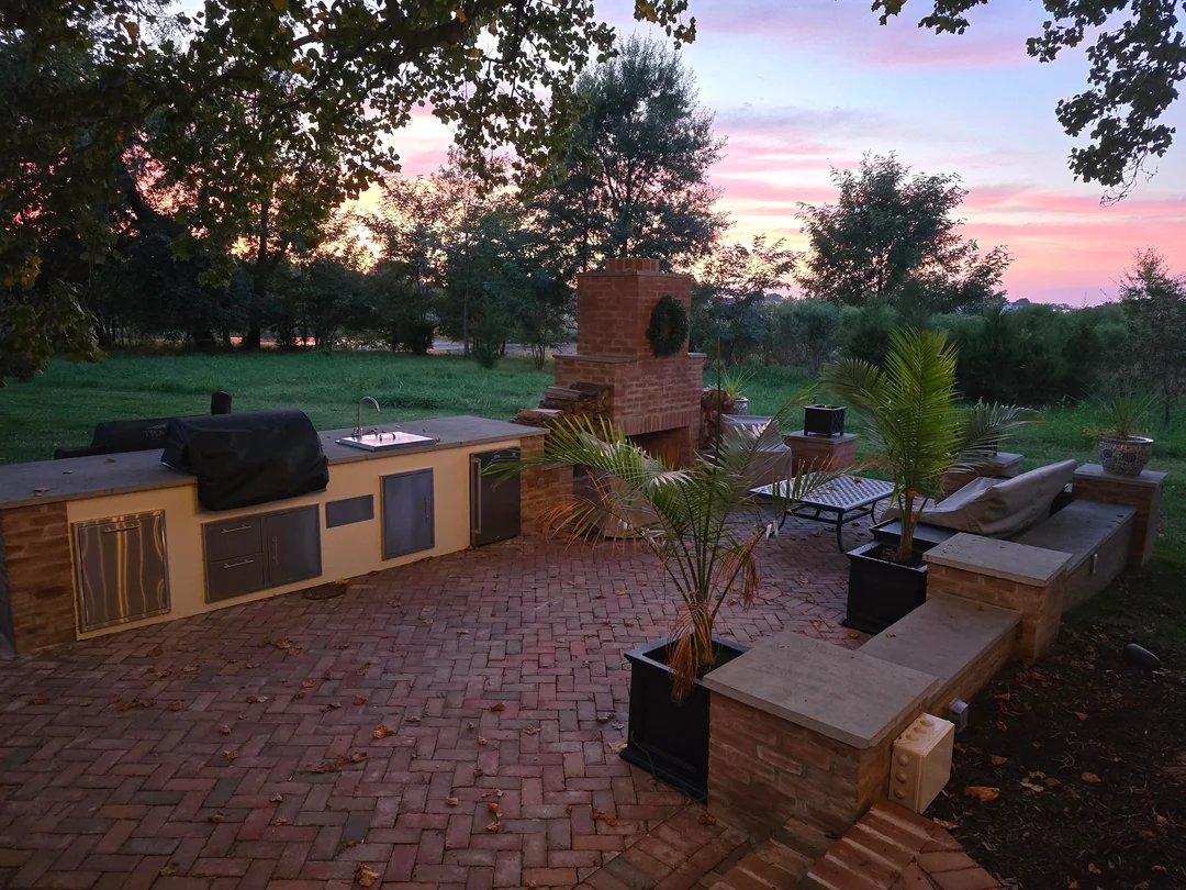 flagstone patio barbecue setup backyard
