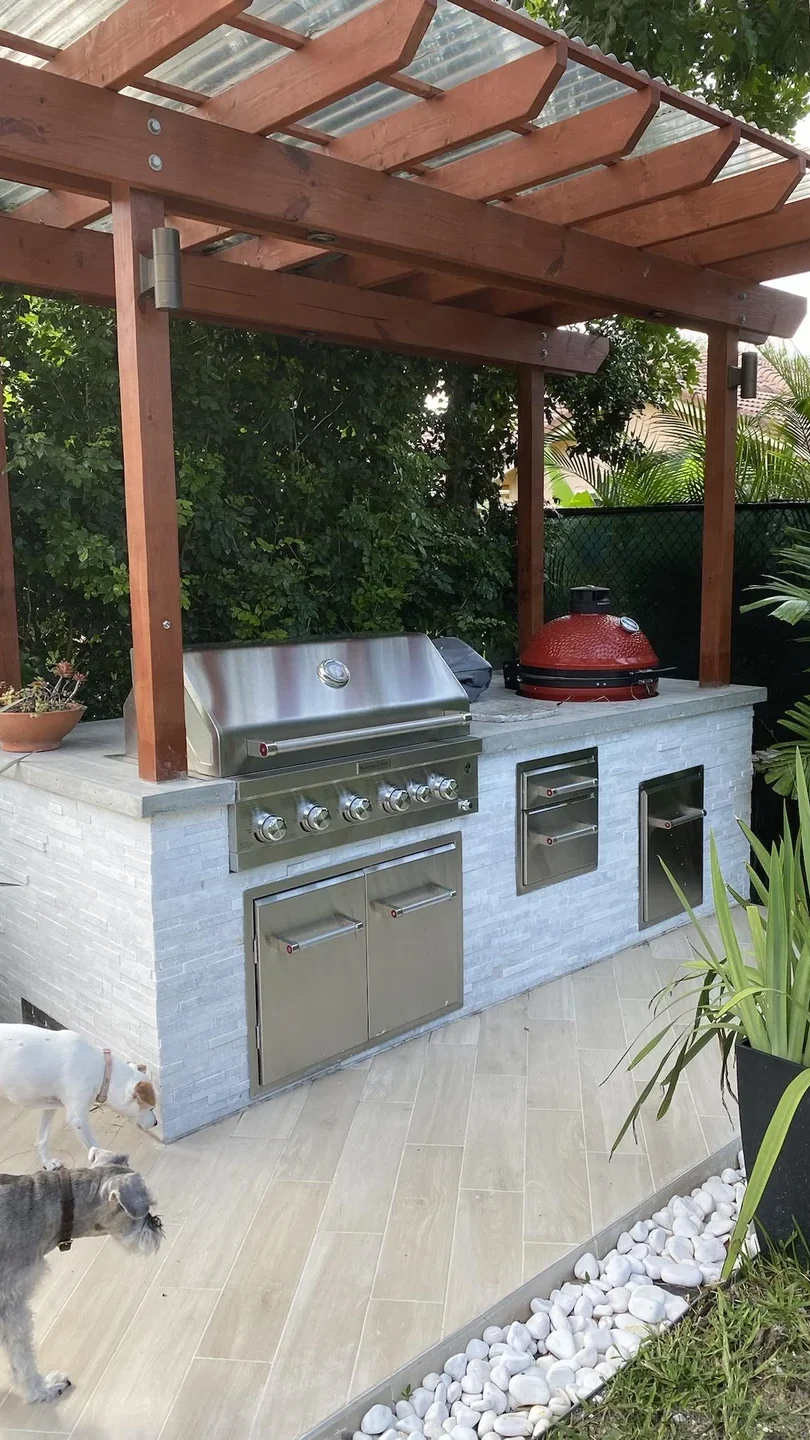 covered outdoor grill area backyard real setup
