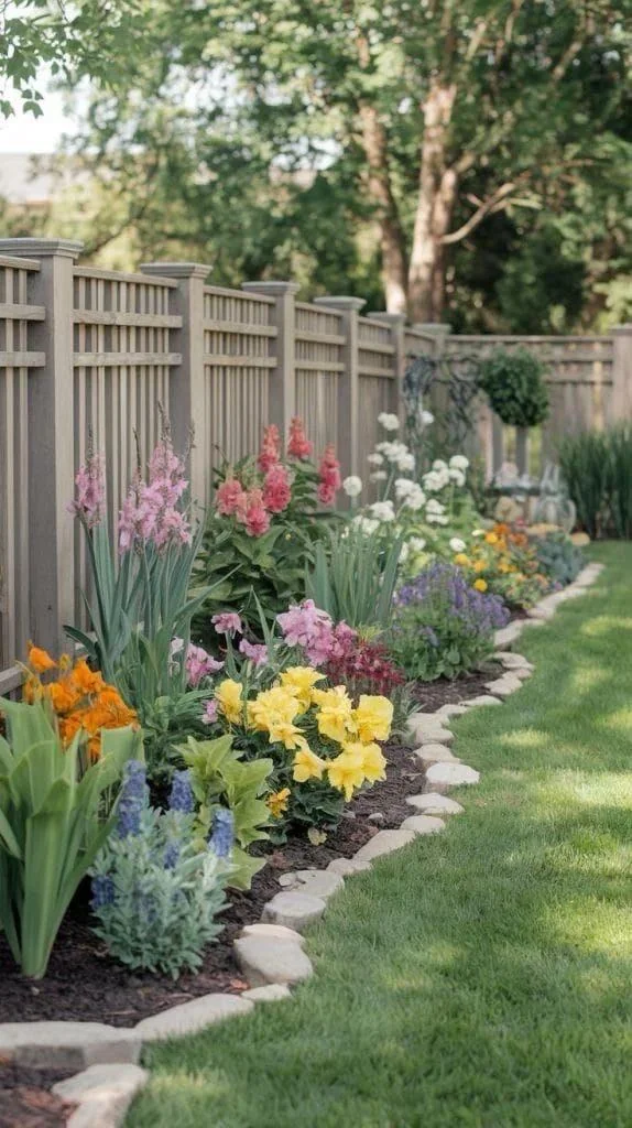 flower border along fence ideas
