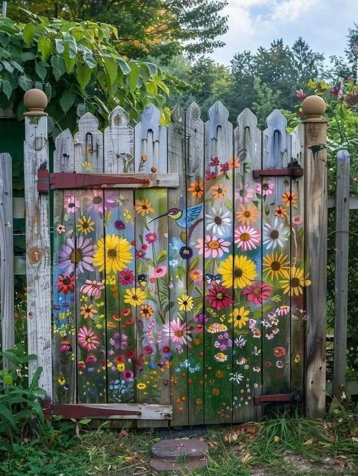 painted wood fence backyard ideas
