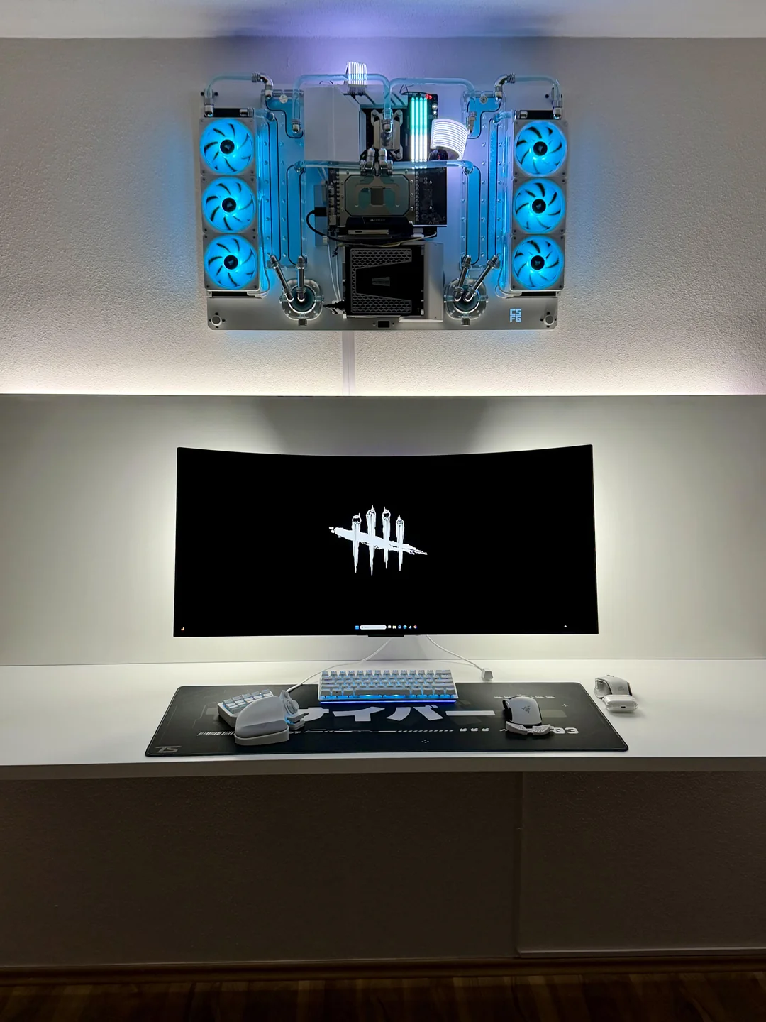 floating gaming desk wall mounted setup
