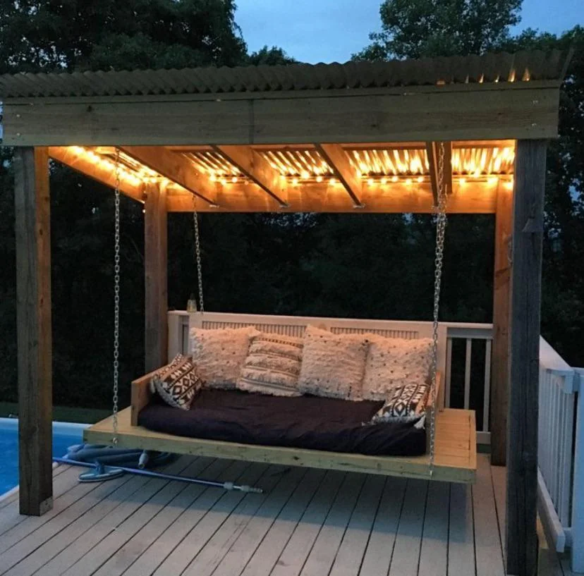 gazebo with swing bed