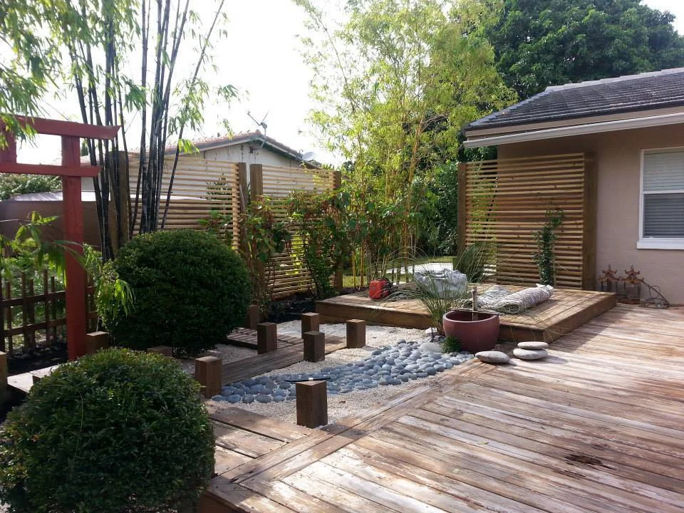 zen garden wood deck simple
