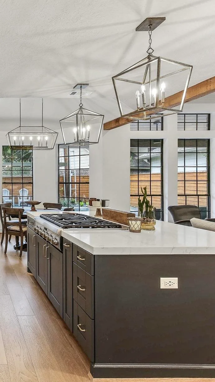 modern kitchen with stone wall accent

