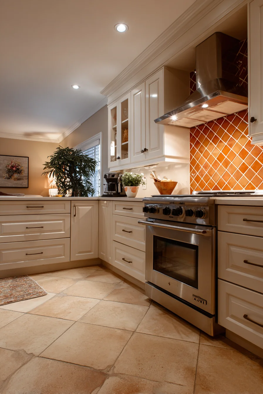 light stone wall kitchen bright space
