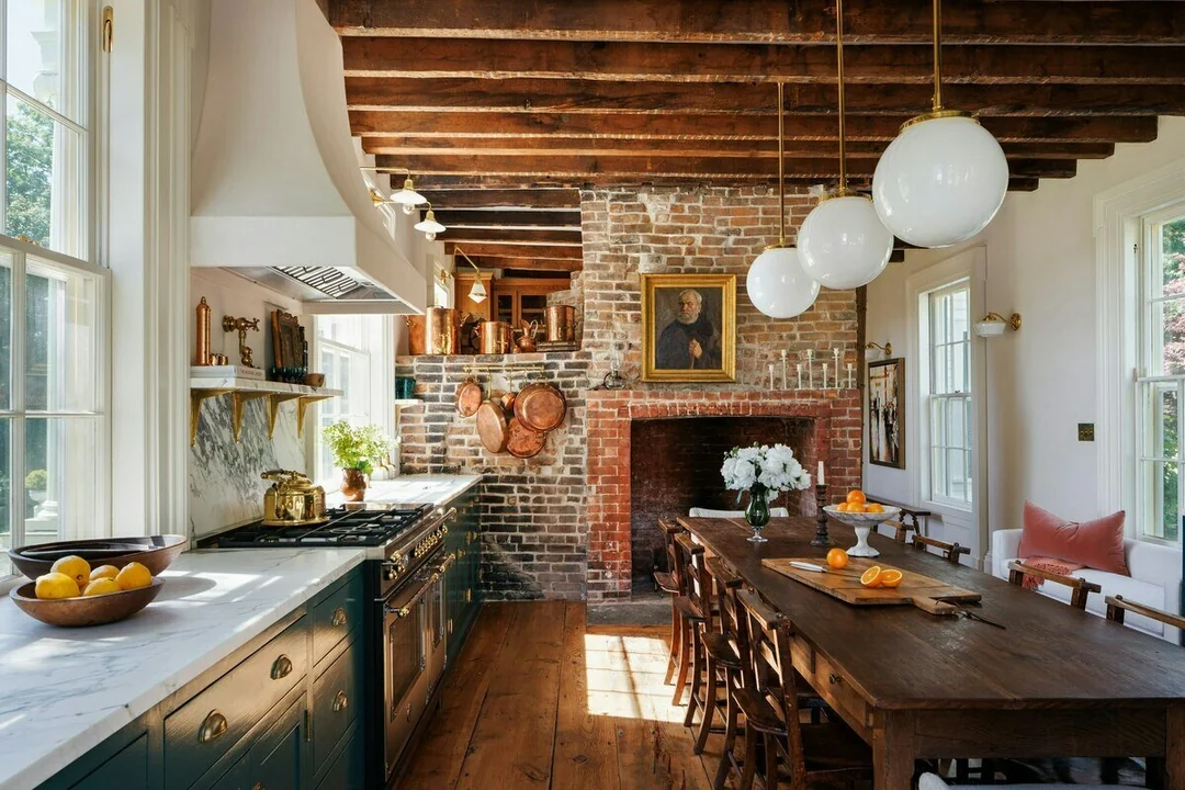 stone covered kitchen island rustic
