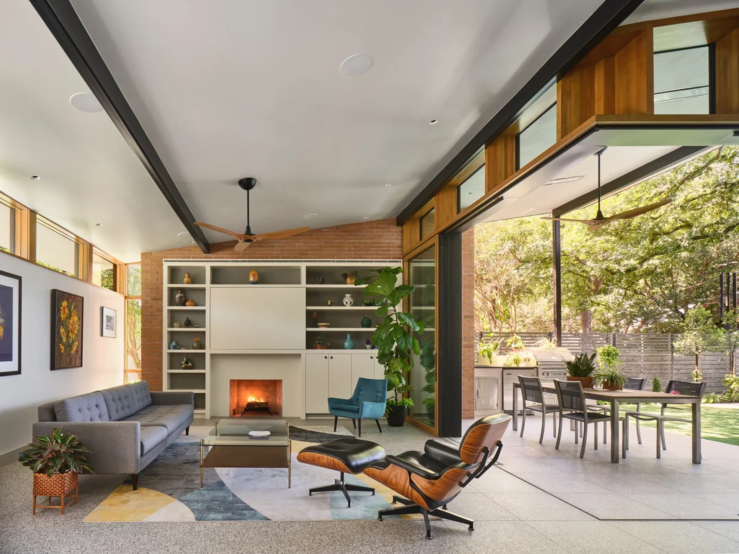 living room opens to backyard sliding glass doors

