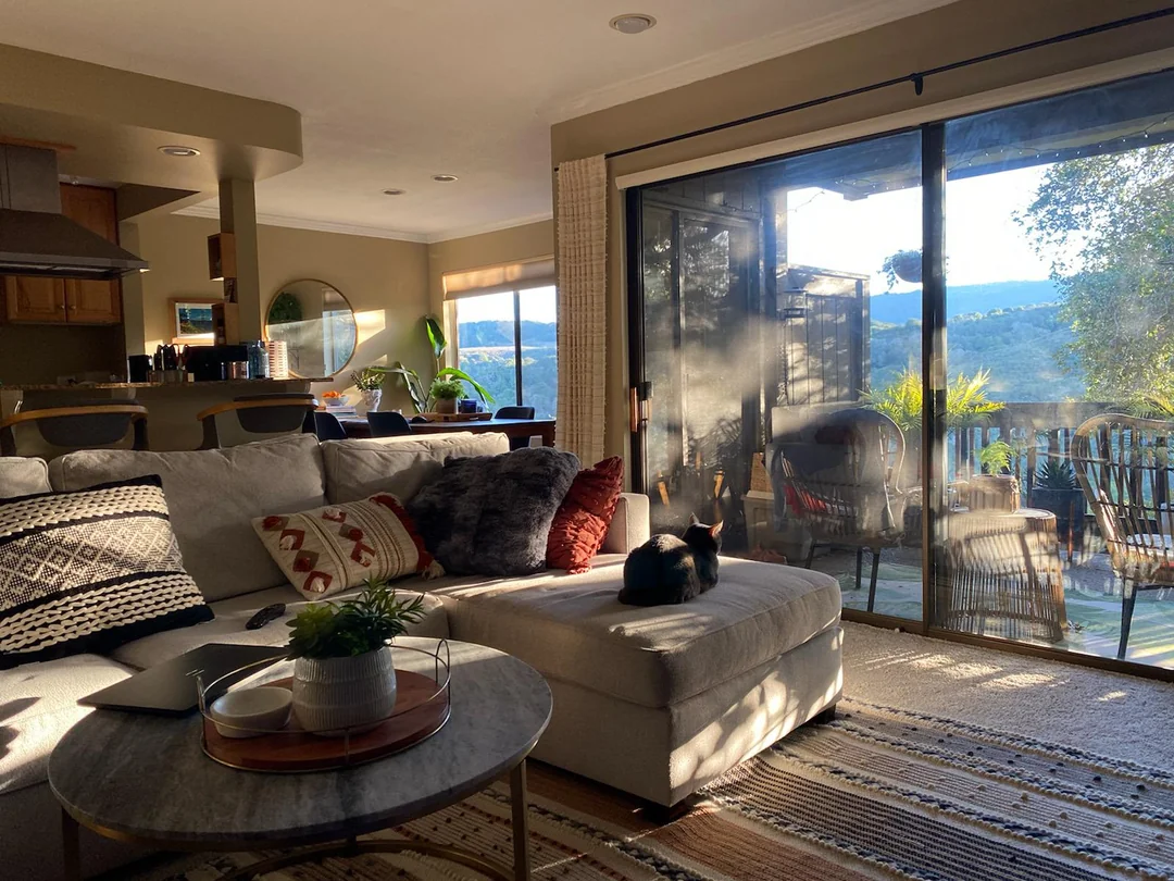living room and patio same sofa style setup
