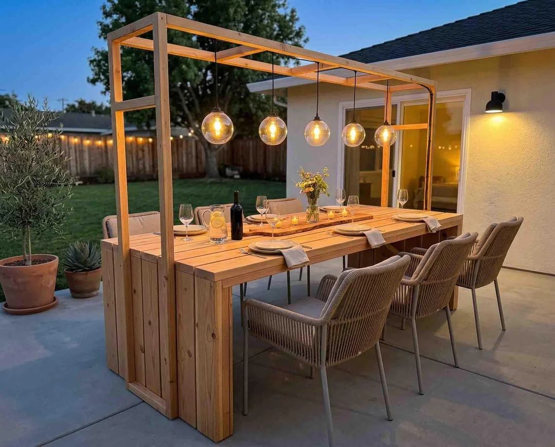 hanging bulbs backyard dining area
