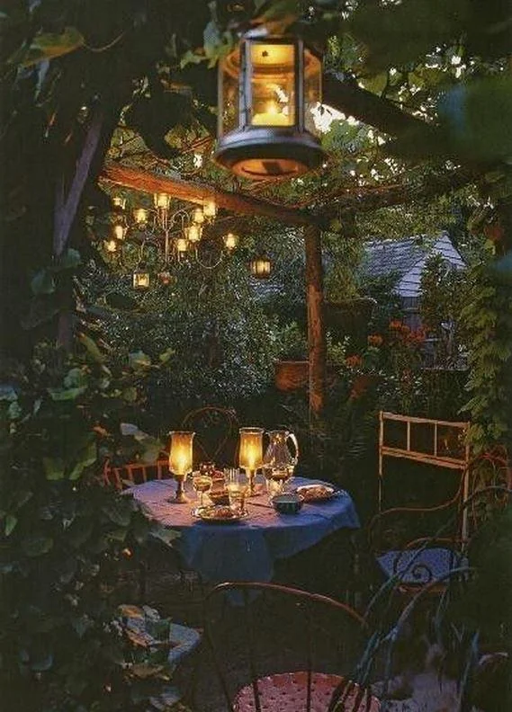 multiple candles backyard seating area
