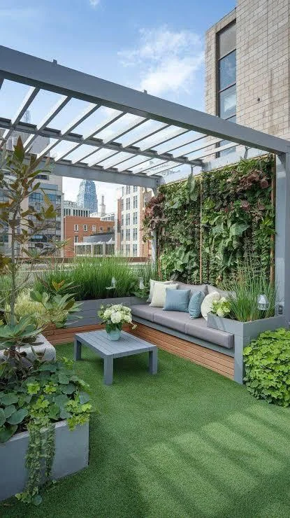 small rooftop uncluttered seating area
