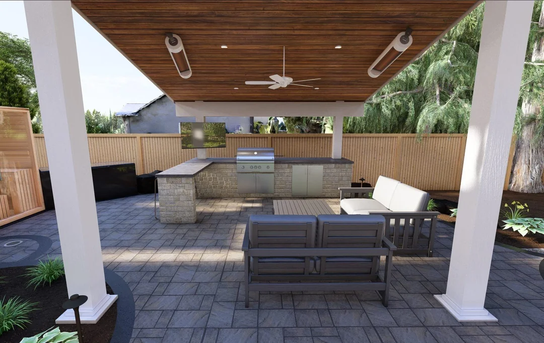 outdoor cooking area with plants around
