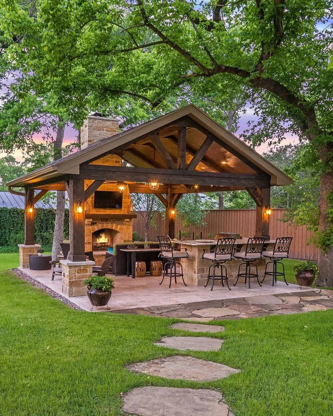 rustic wooden gazebo backyard