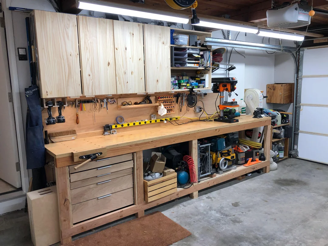 DIY workbench setup garage solid wood bench
