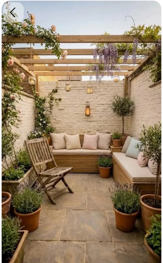 small garden seating corner cozy backyard setup
