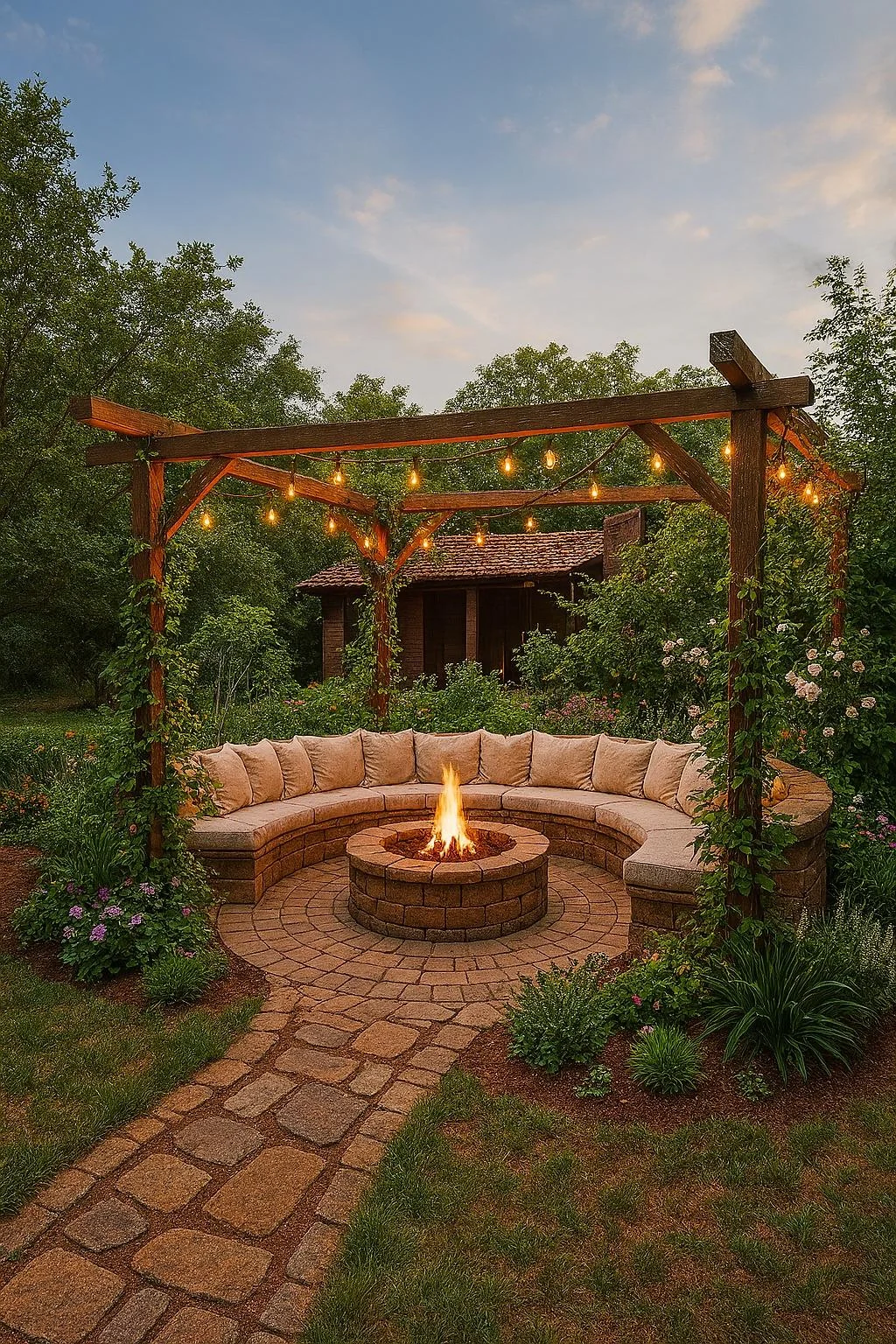 rustic garden design wood stone backyard
